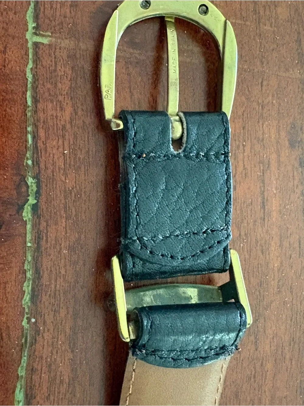 Vtg Christian Dior black leather belt brass CD logo designer belt size 36, Spain